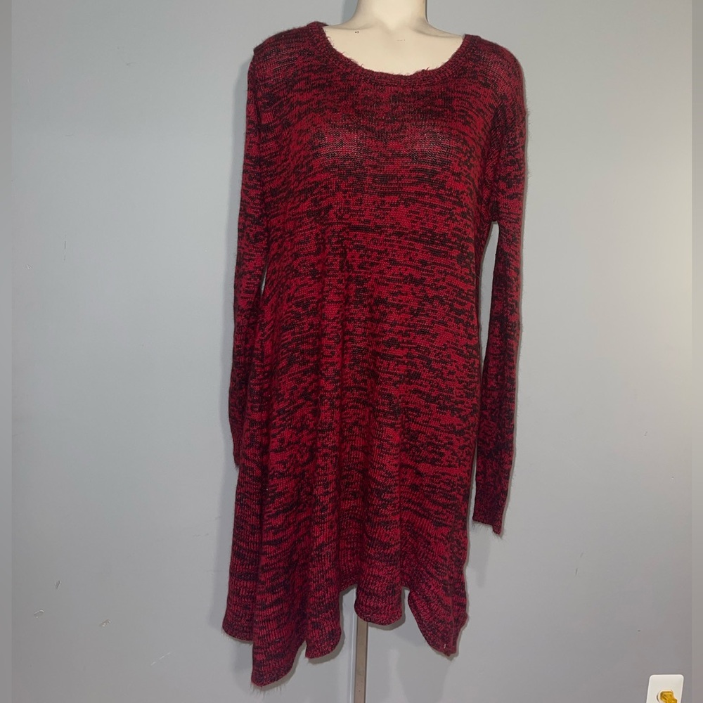 Red black long sleeve scoop neck sweater dress woman size 1X